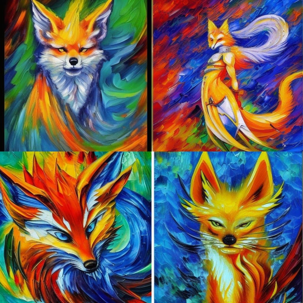 Kitsune Spellblade in Expressionist Oil Painting