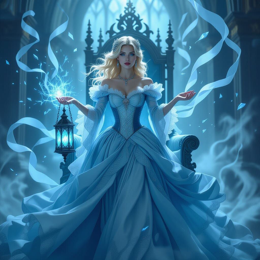 Victorian Noblewoman in Ethereal Light Amidst Dimensional Ri...