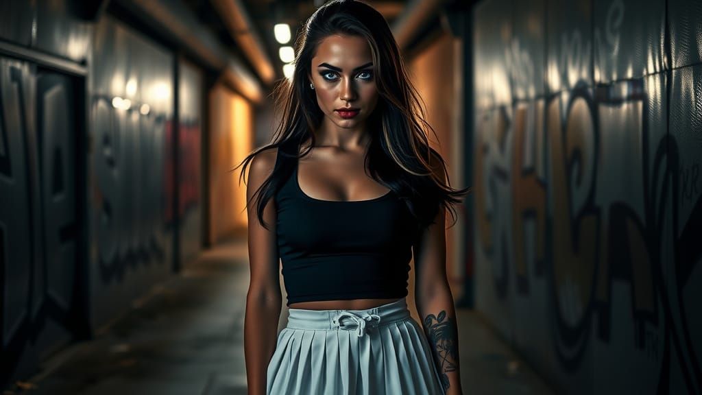 Edgy Street Style Portrait in a Dark Urban Setting