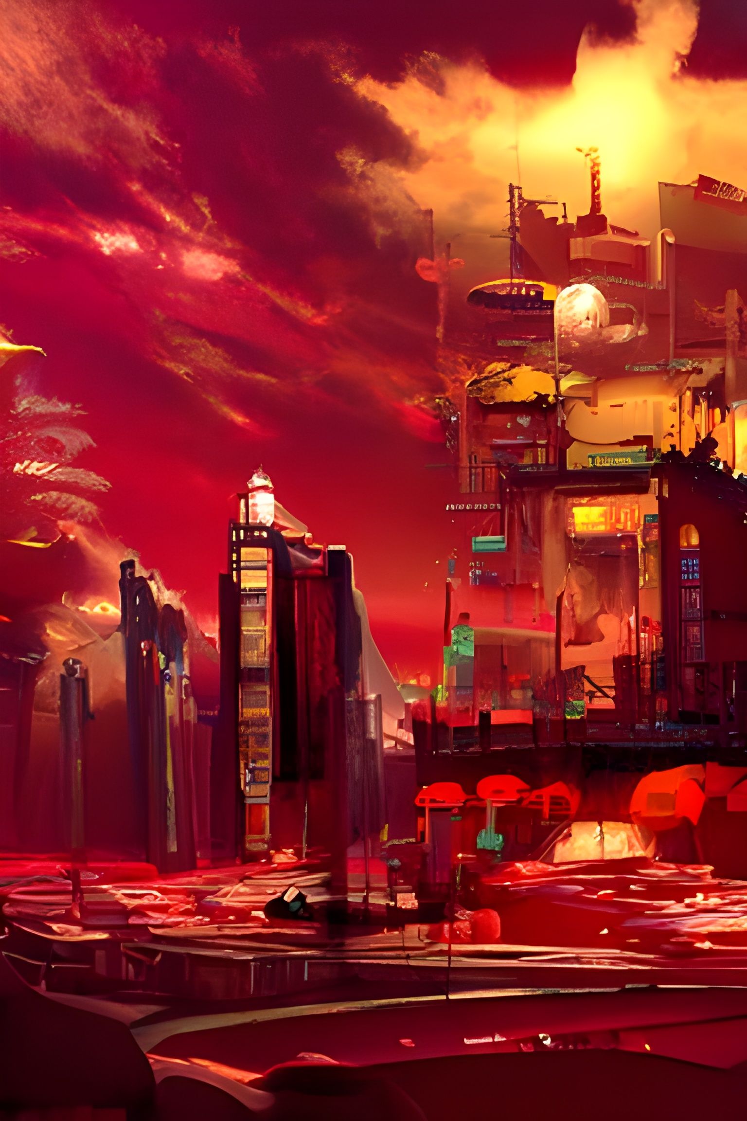 Dystopian Cityscape in Cyberpunk Steampunk Style