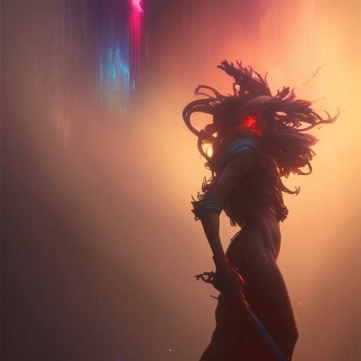 Dark Fantasy Rainbow Art in Art Nouveau Style