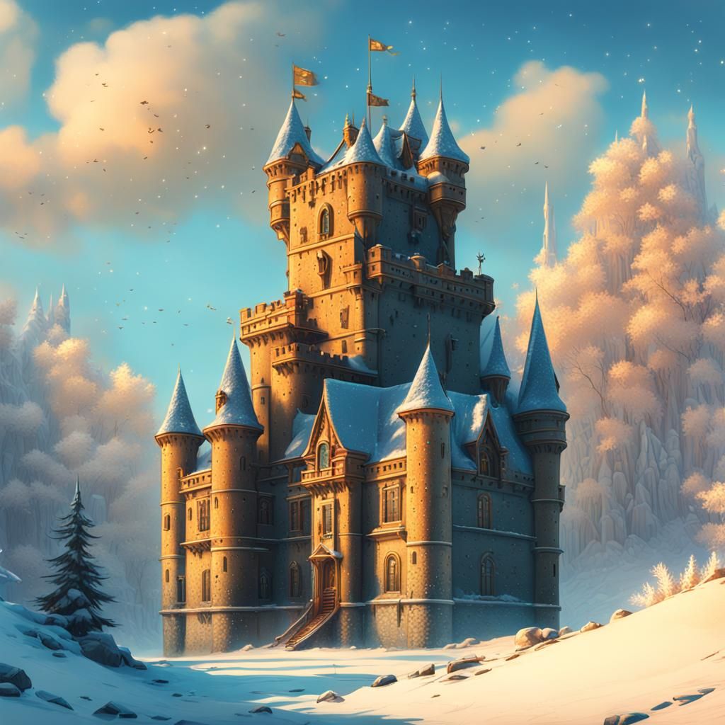 Snowy Castle in Fantastical Concept Art Style