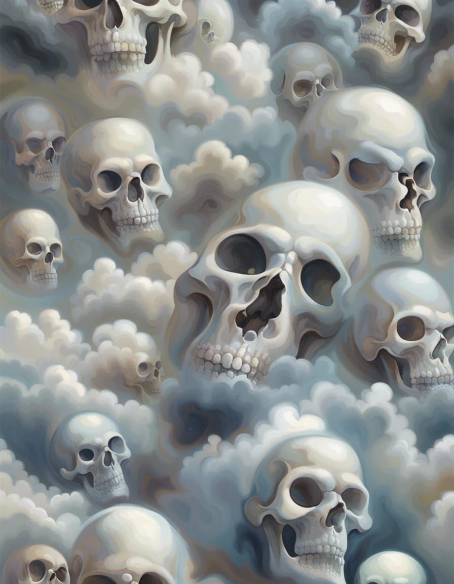 Ethereal Cloud Skulls in a Misty Sky