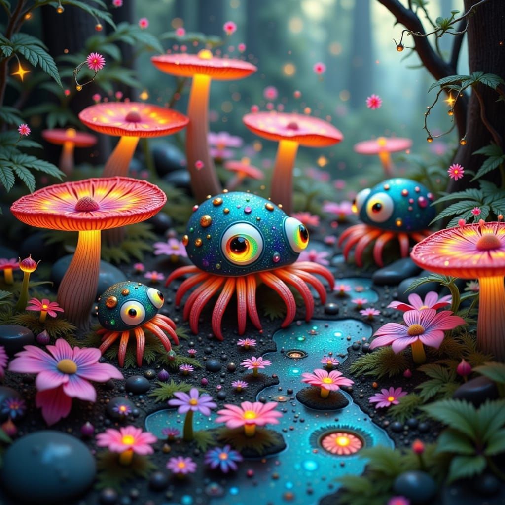 Whimsical Forest Frolic of Baby Squishy Toes Spider-Octopi