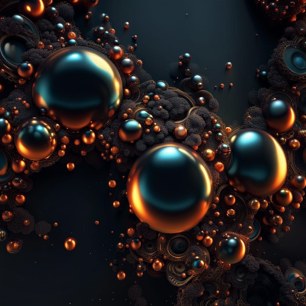 Abstract 3D Metallic Moon Bubbles on Black