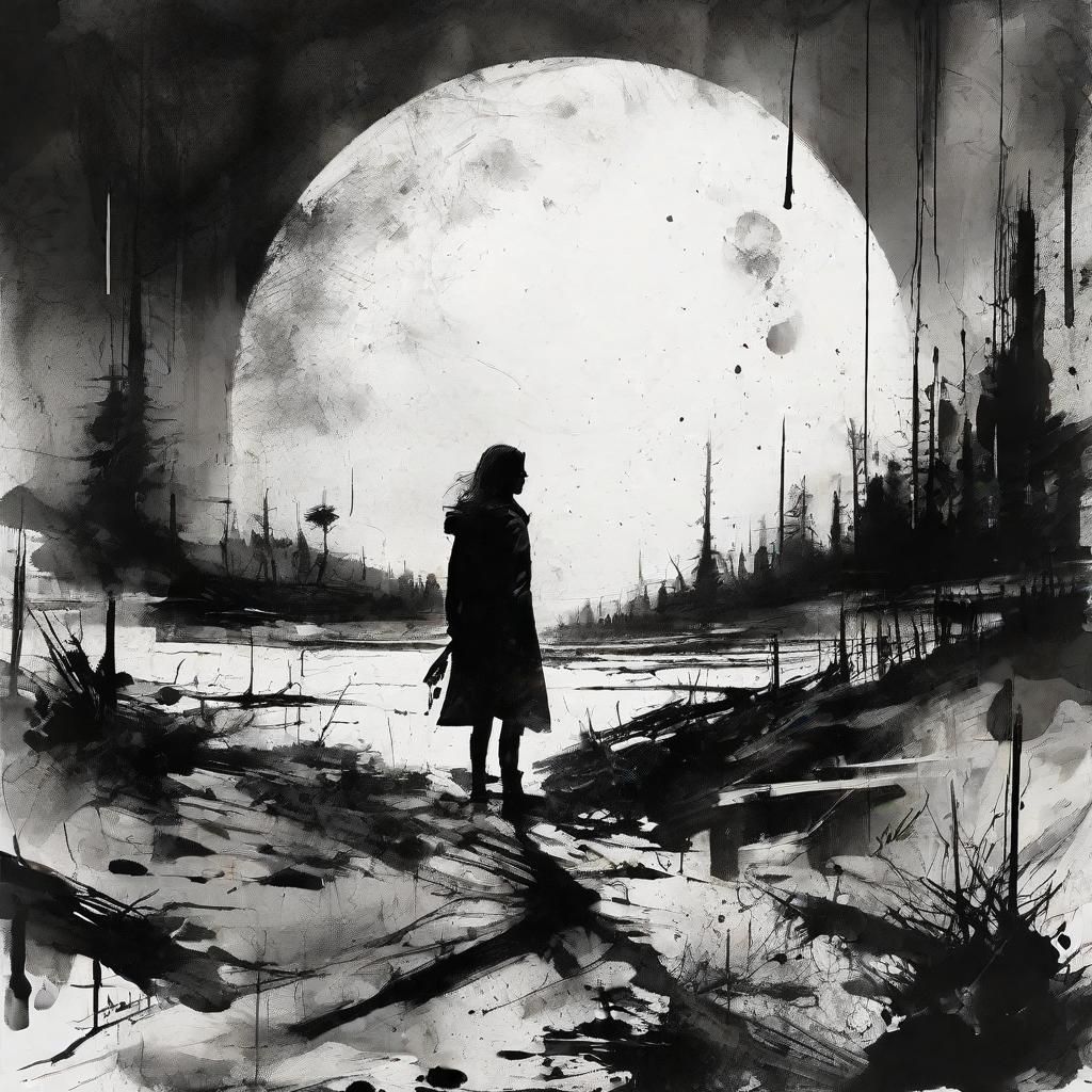 Monochrome Girl Painting with Retro Movie Poster Aesthetic