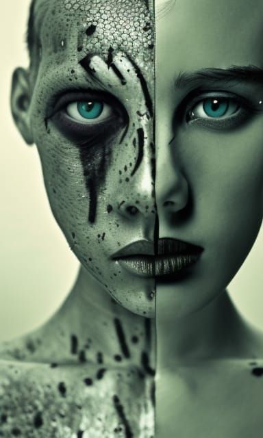 Menacing Reptilian Robot in Black and White Biopunk