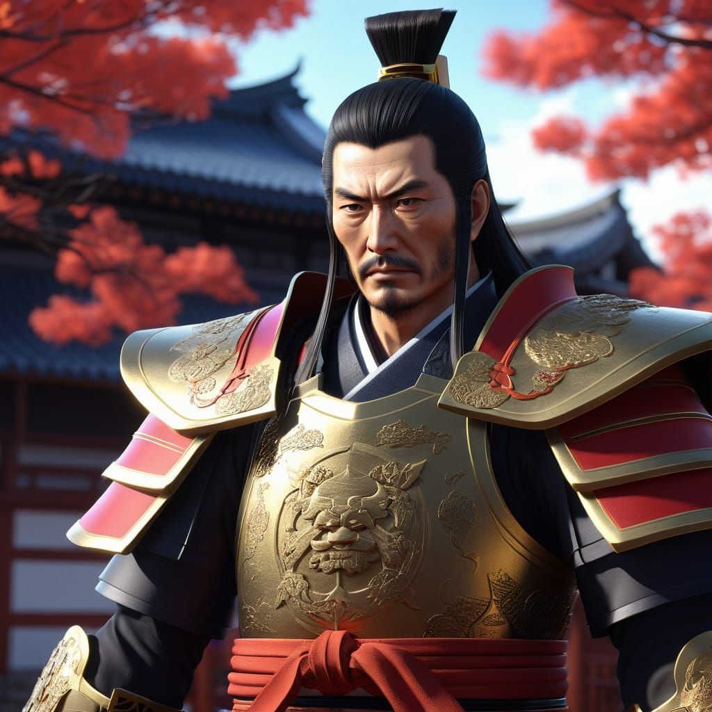 Surreal Anime-Style Portrait of Oda Nobunaga in Epic Japanes...