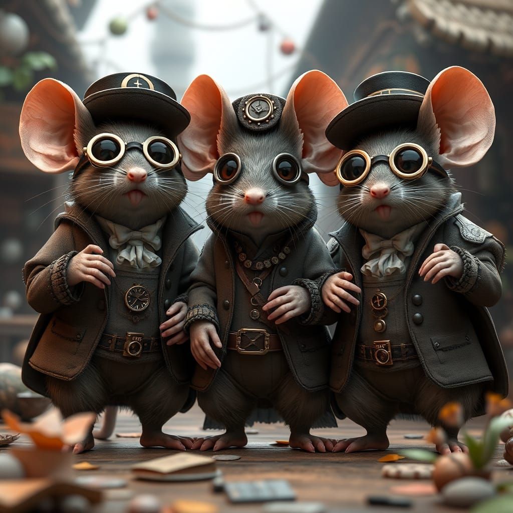 Steampunk Mice in Anime Art Style