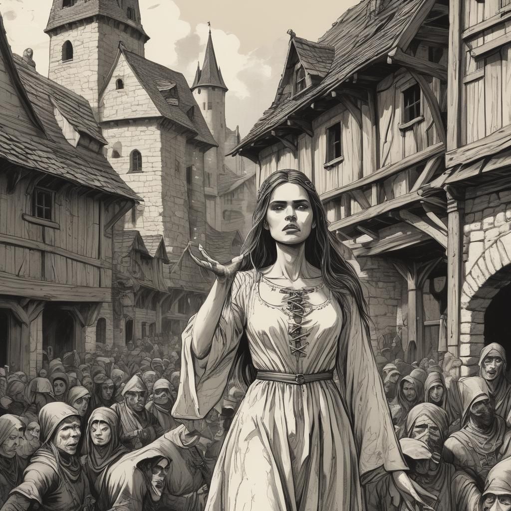 Dark Fantasy Art: Deceitful Woman and Furious Crowd