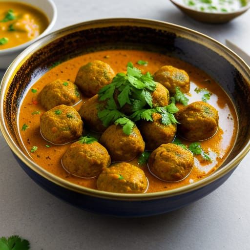 Aloo Kofta Salan: Pakistani Dish in Vibrant Oil Painting Sty...