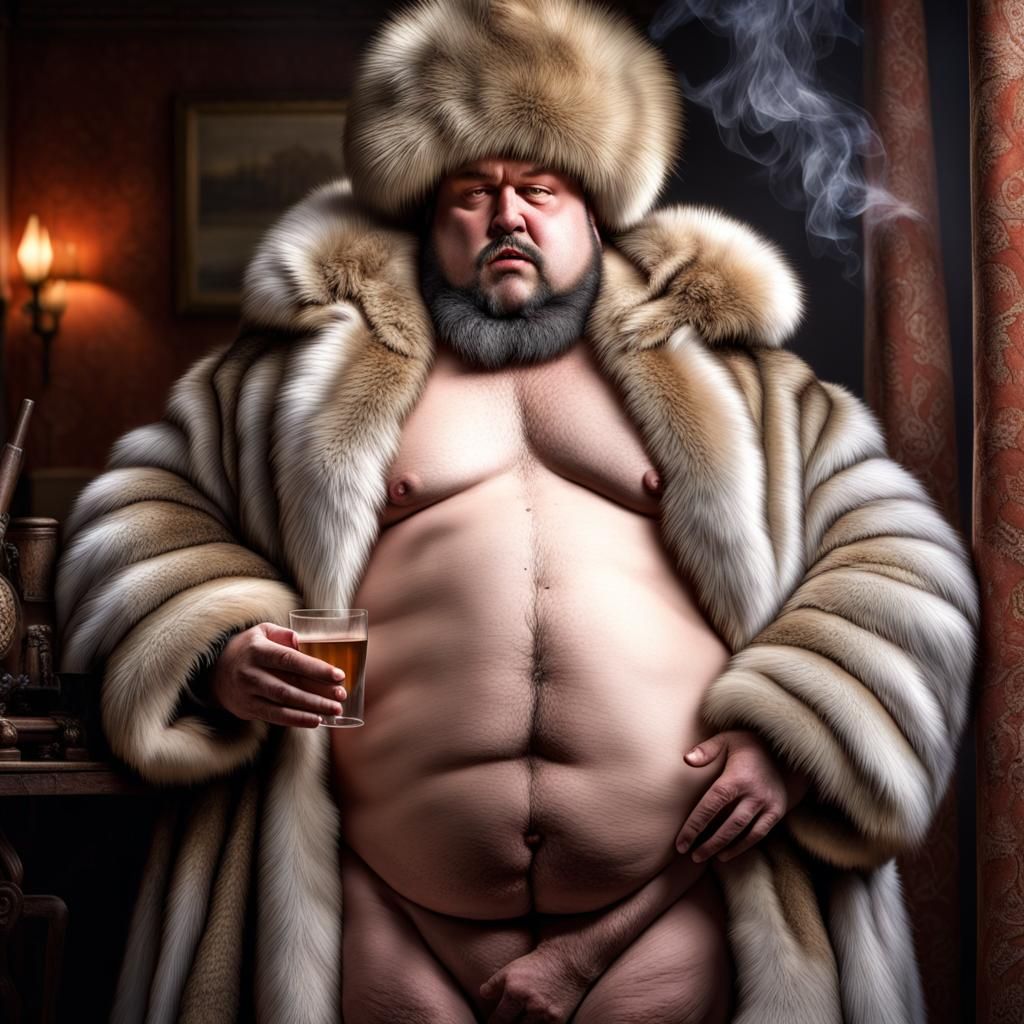 Hyperrealistic Image of Men in Fur Coats Smoking