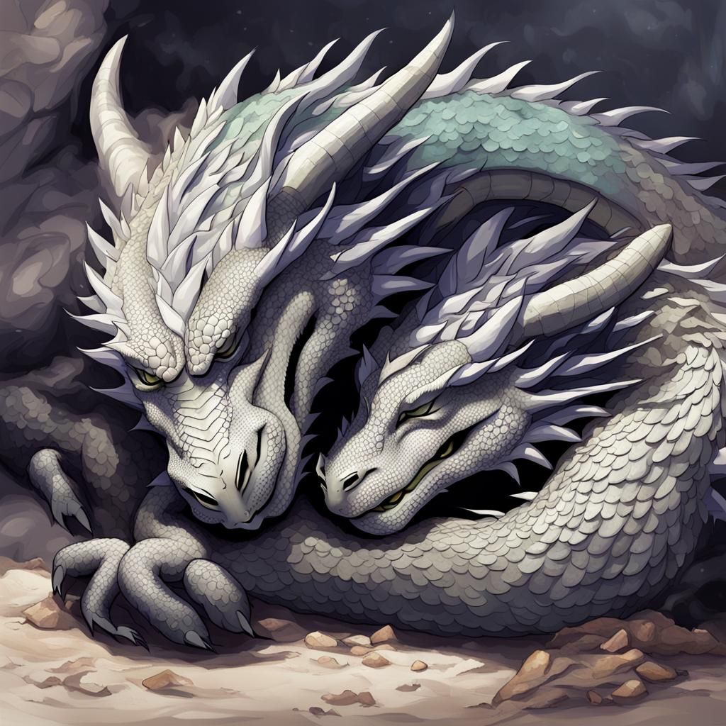 Two Dragon Mates Cuddling Asleep