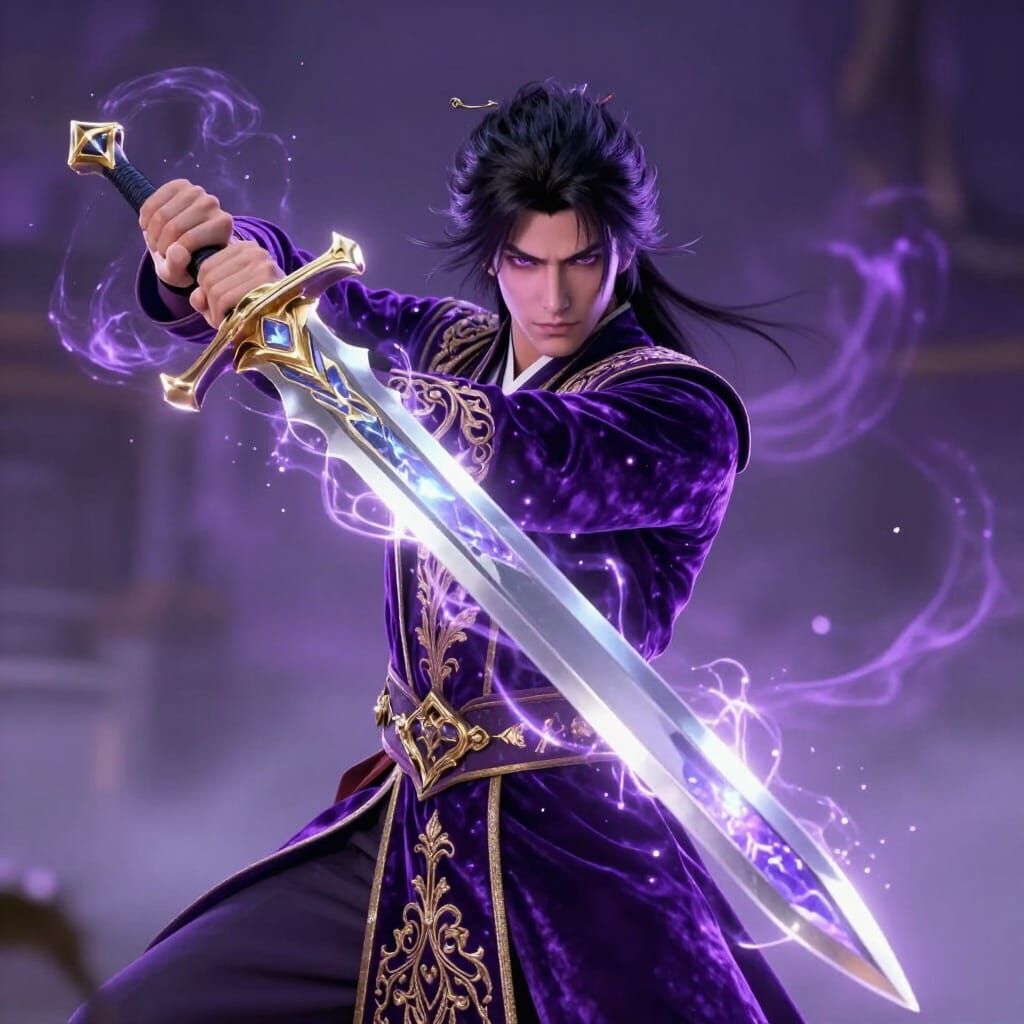 Heroic Crystal Sword Wielder in Velvet Robes