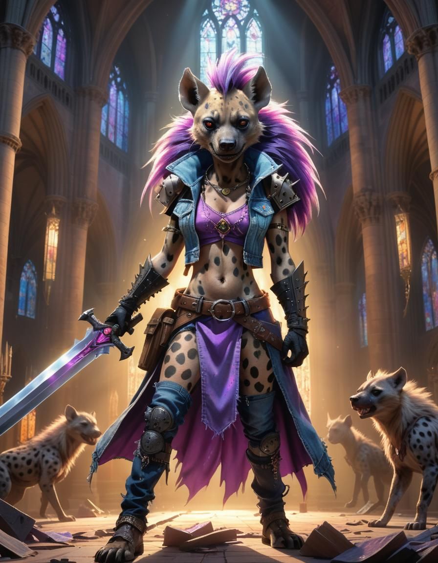Hyena Champion with Anime Sword in Cathedral