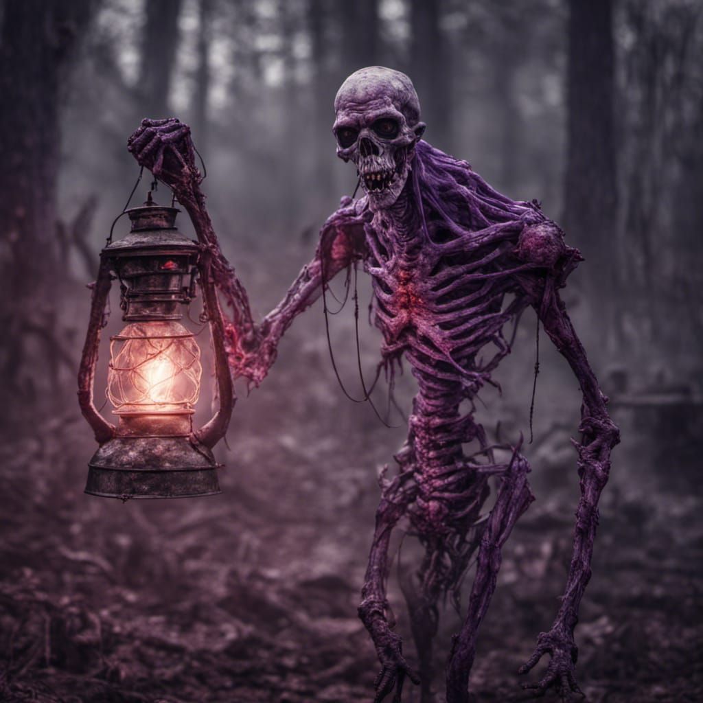 Horrifying Bloody Monster with Purple Lantern