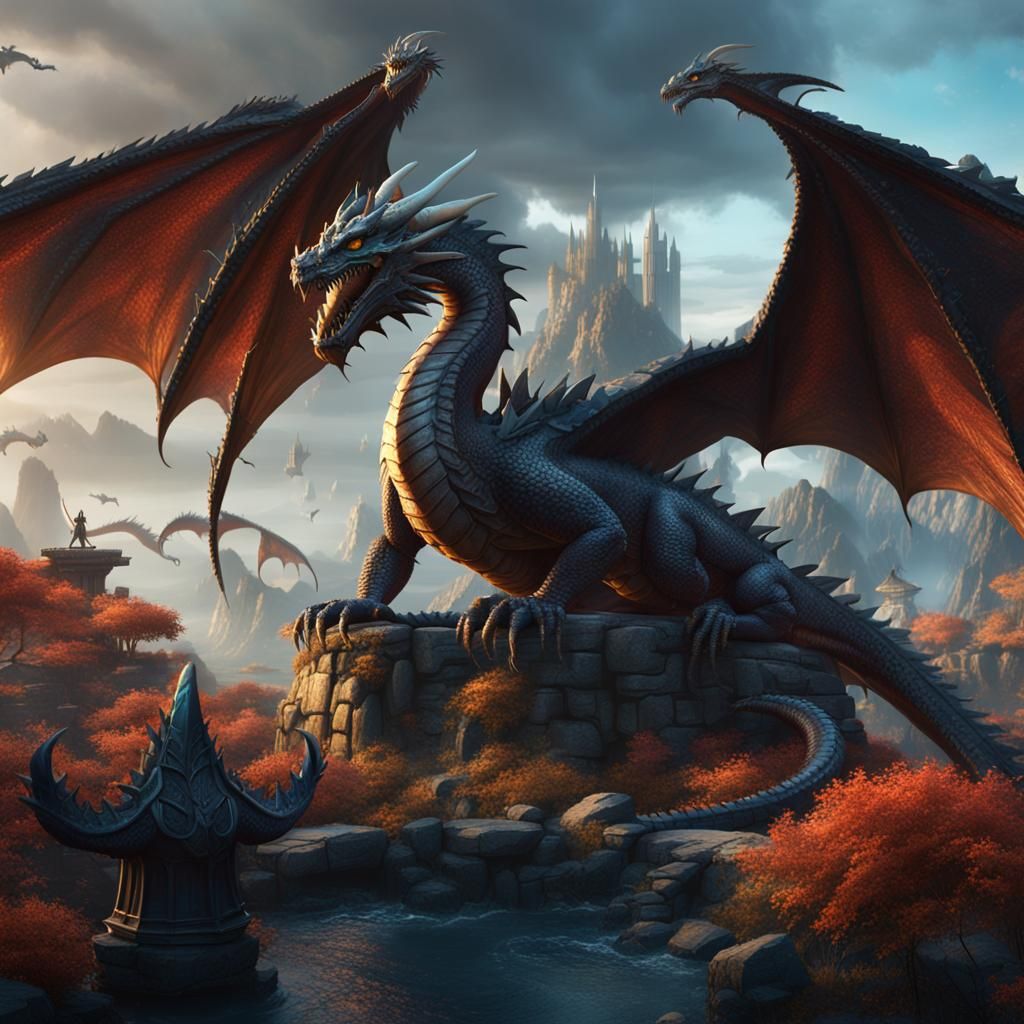 Fantastical Dragons in Detailed Matte Painting