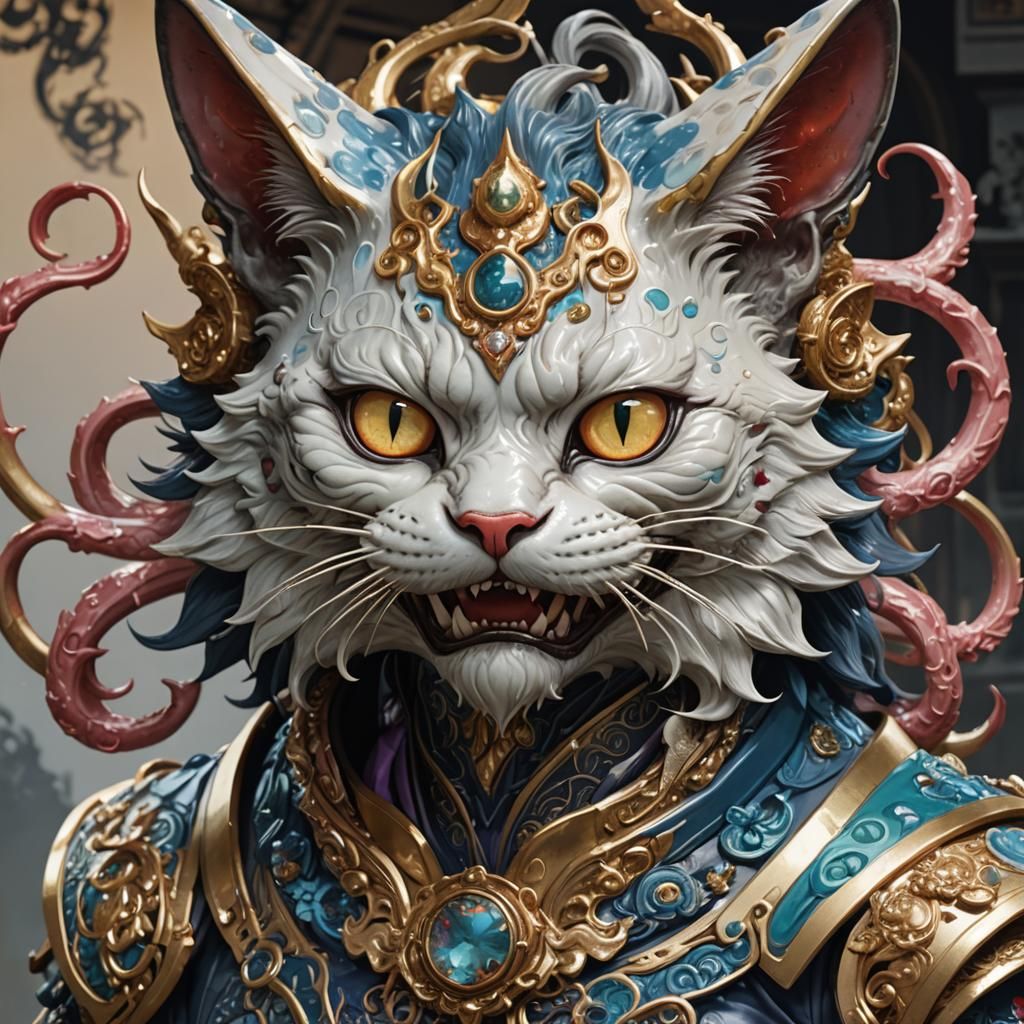 Extraterrestrial Yokai Nekomata Portrait in Digital Art Styl...