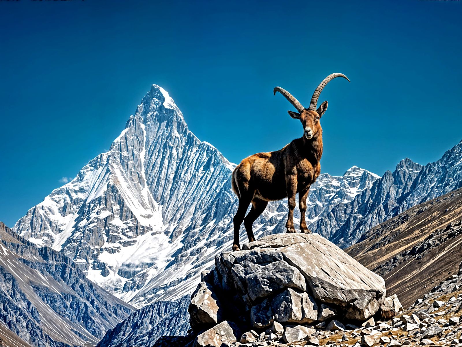 Majestic Alpine Ibex on Rocky Peak with Eiger North Face
