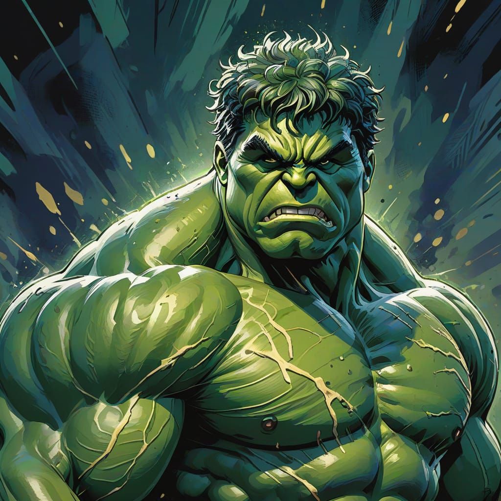 Hulk Close-Up in Comic Book Impressionist Style