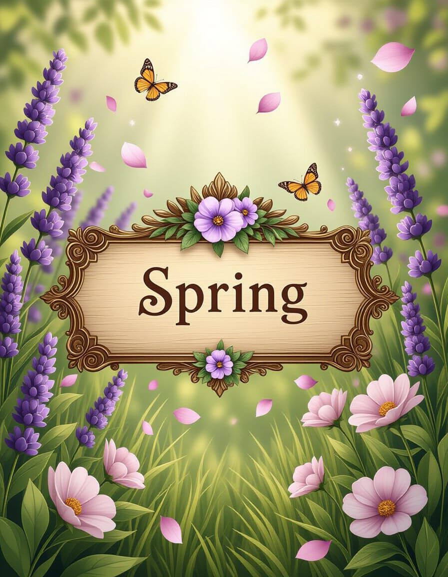 Romantic Spring Garden Nameplate in Art Nouveau Style