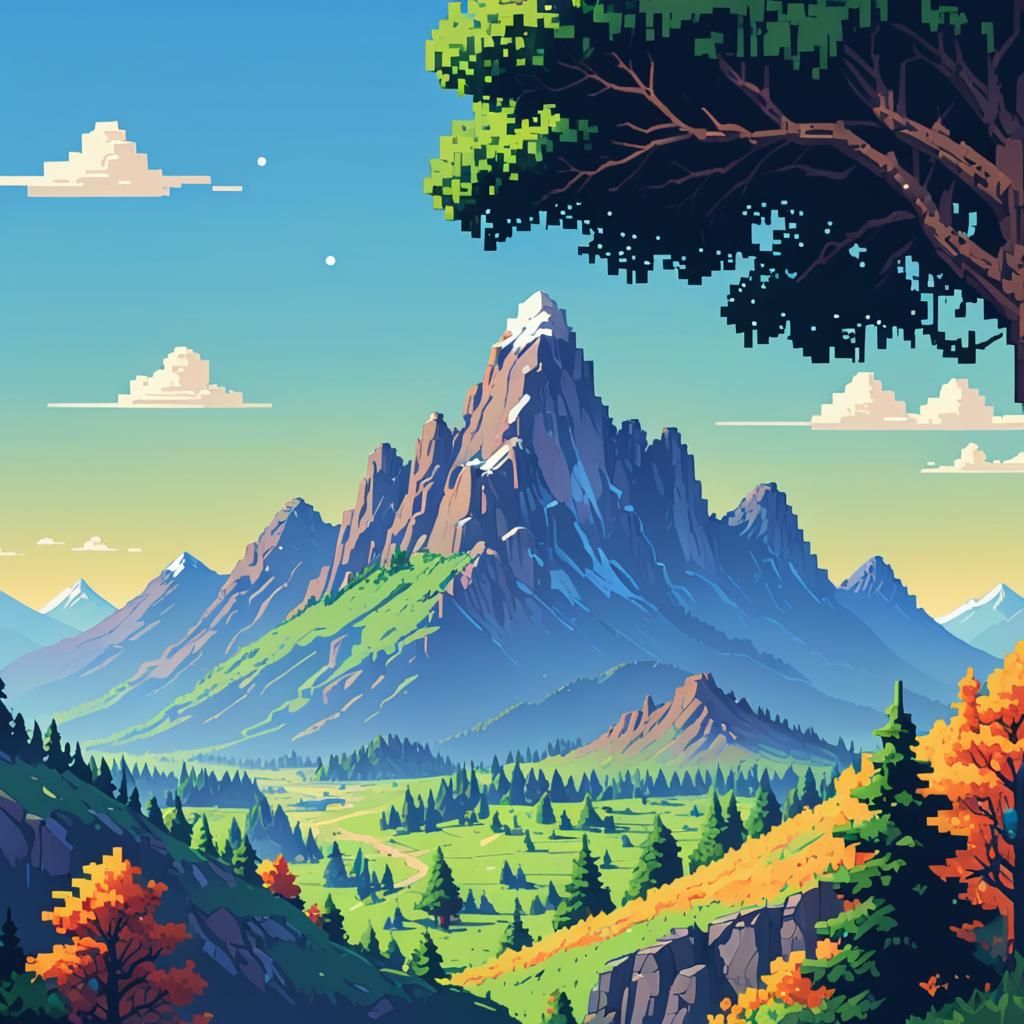 Pixel Art Landscape with Adventurer
