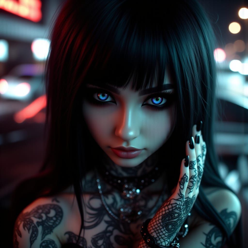 Neo-Noir Woman in Fishnets and Studded Collar