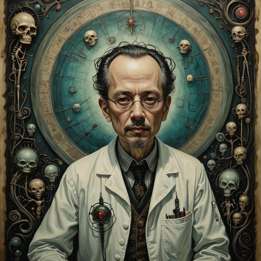 Creepy Biopunk Acupuncturist Portrait as Alcohol Ink Art