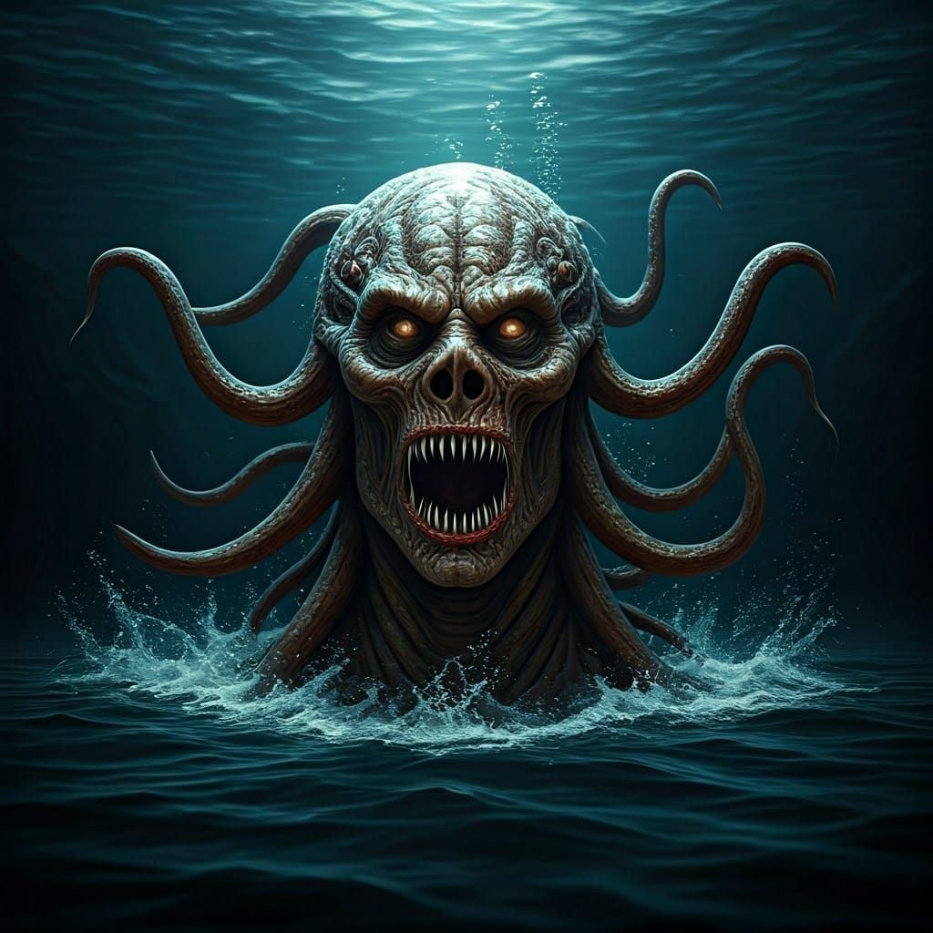 Surreal Eldritch Horror Emerging from Dark Ocean Depths in U...