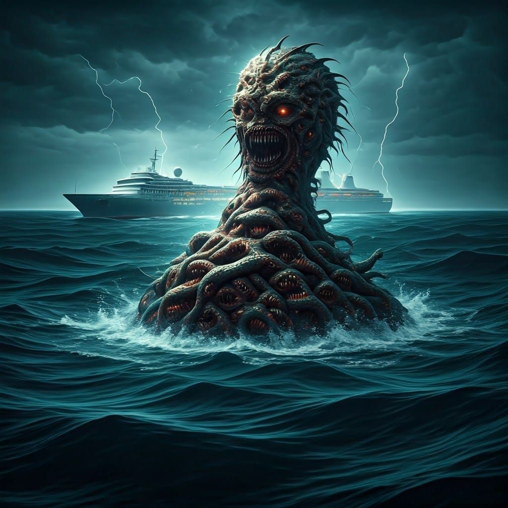 Surreal Eldritch Horror Demon Emerges from Ocean Depths in H...