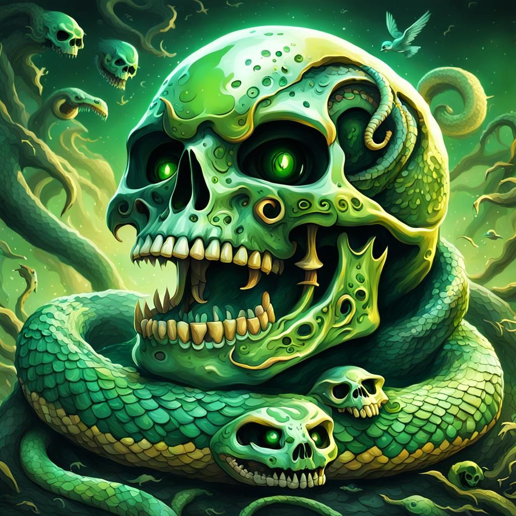 Skull and Snake Digital Painting in Splash Art Style