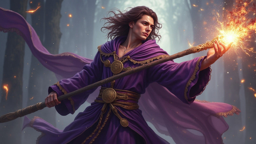 Auburn Haired Sorcerer Casting Magic Spell