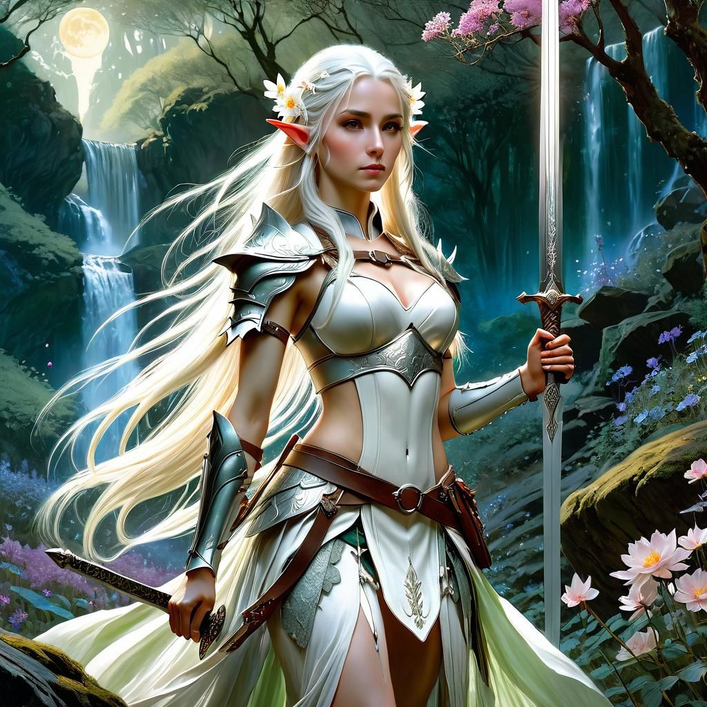 Elf Warrior Training in Moonlight