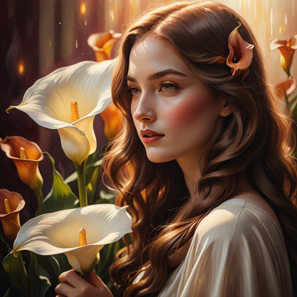 Girl Transforms into Calla Lily in Romantic Realism