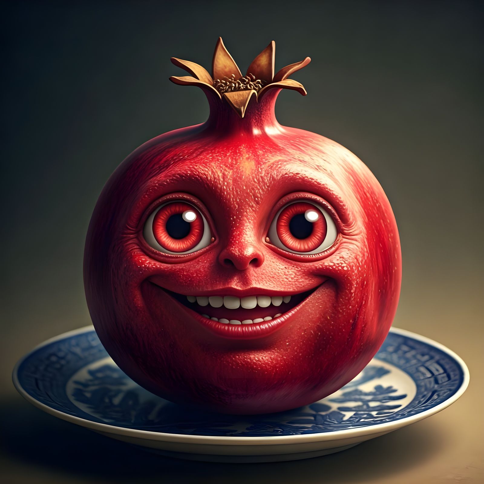 Vibrant Pomagranate Fruit in Whimsical Portrait