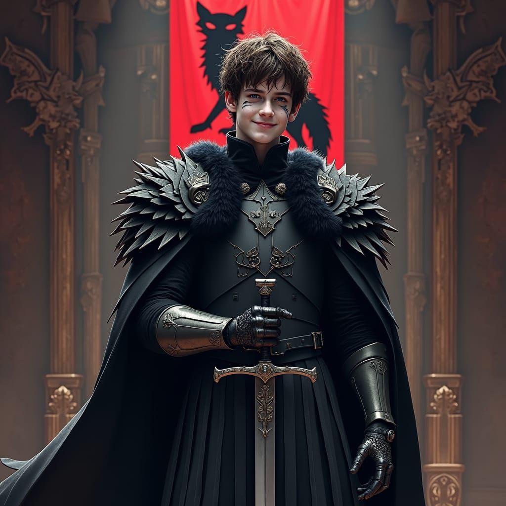 Mysterious Dark Fantasy Prince with Black Fox Symbol