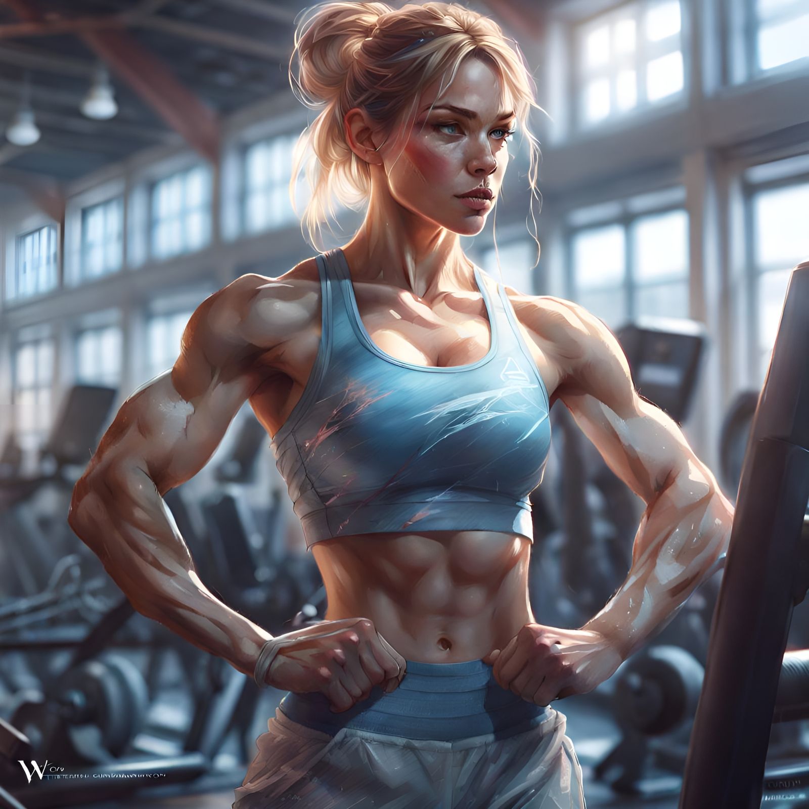 Muscular Cinderella Workout Portrait in Gym