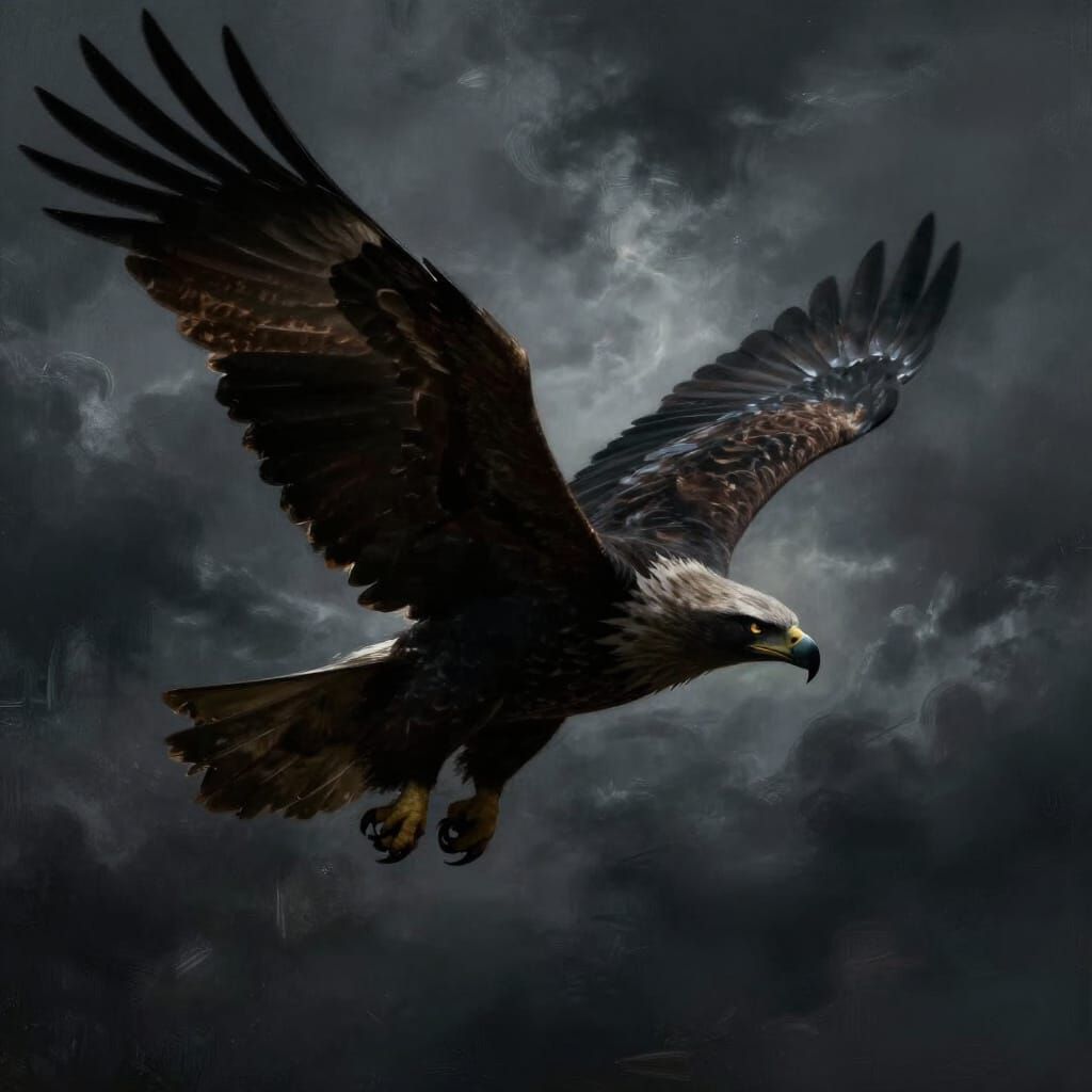 Menacing Eagle Soars Against Stormy Sky