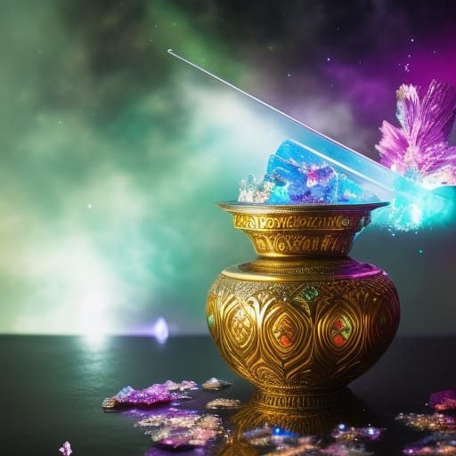 Broken Crystal Pot Reflecting Light in Hyperrealism