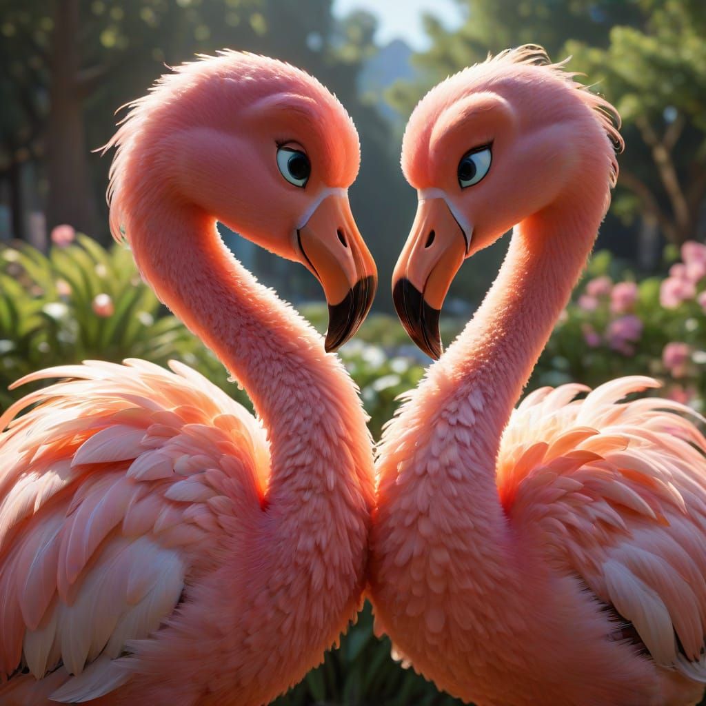 Exaggerated Flamingo Lovers in a Whimsical Heart