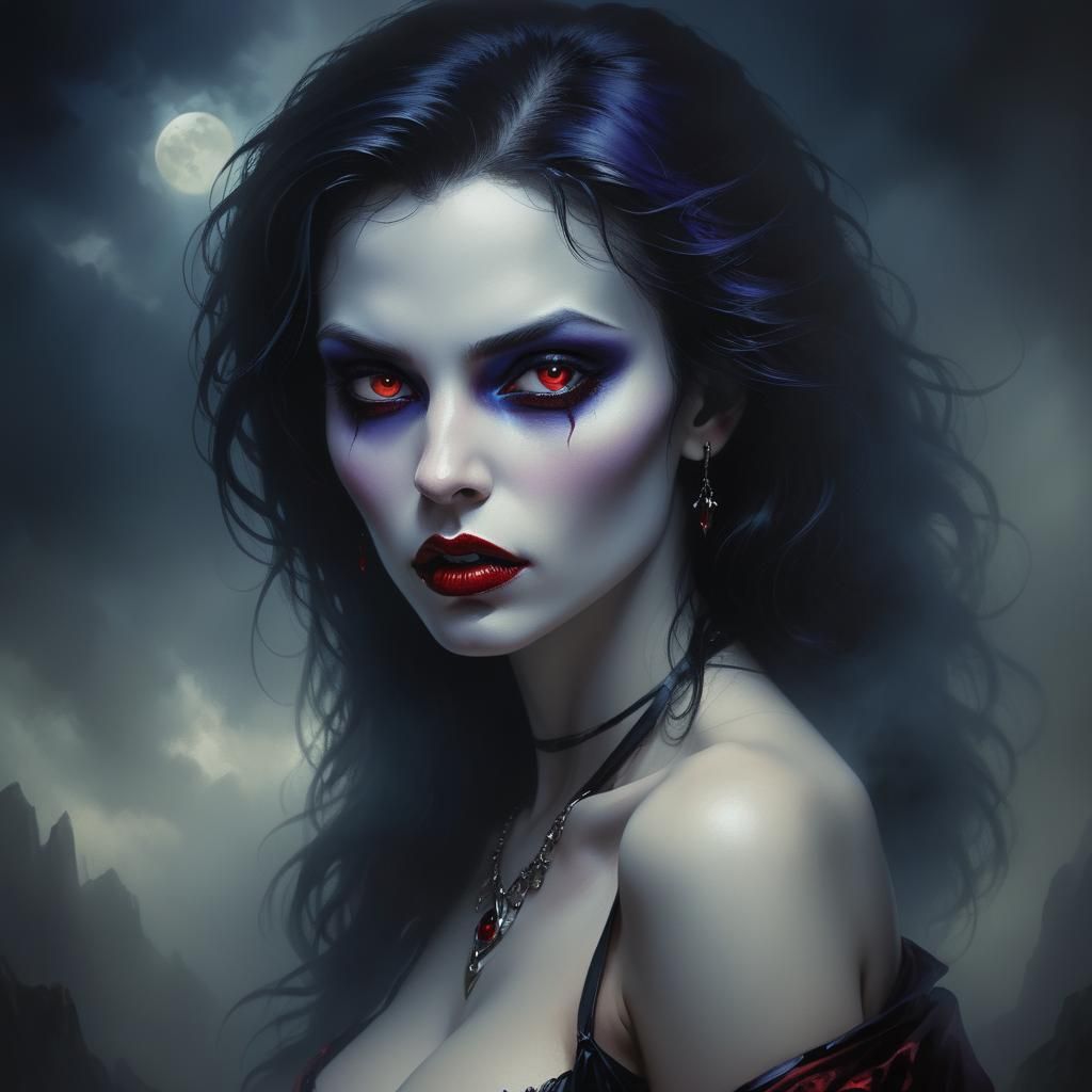 3d paper popup very alluring female vampire, dark, moody, atmospheric, boris vallejo