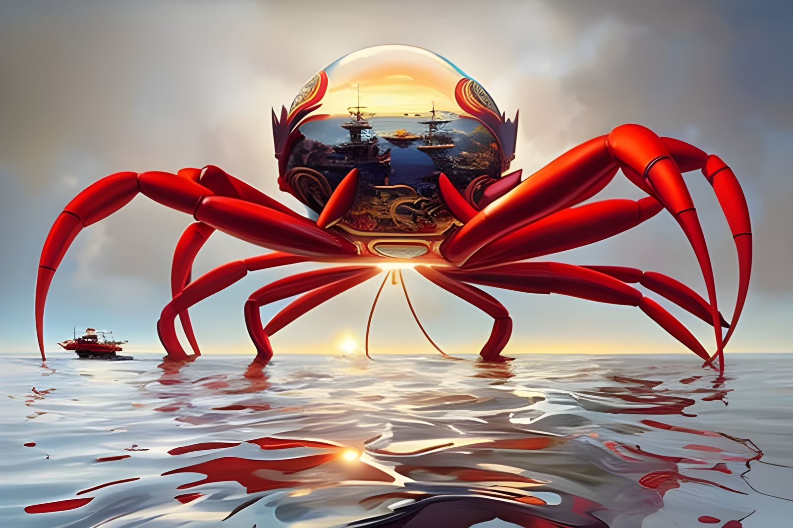 "Crab Spaceship fighting Armada ships in the Indian Ocean"