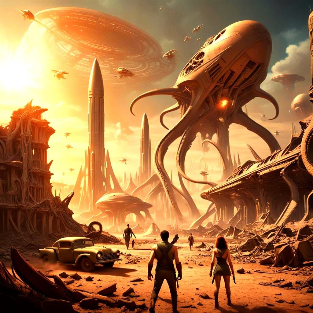 Retro Sci-Fi Pulp Cover: Aliens on Alien Planet