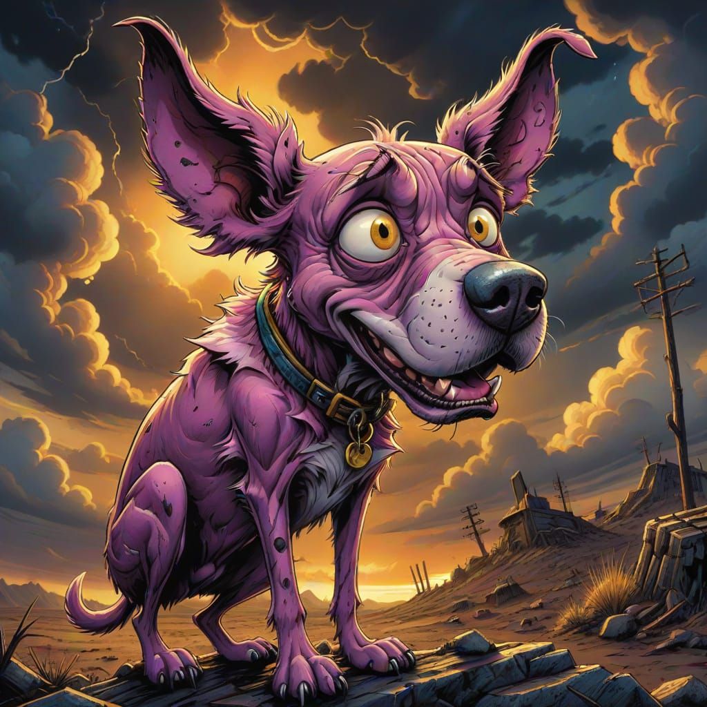 Cowardly Dog in Desolate Wasteland Comic Art