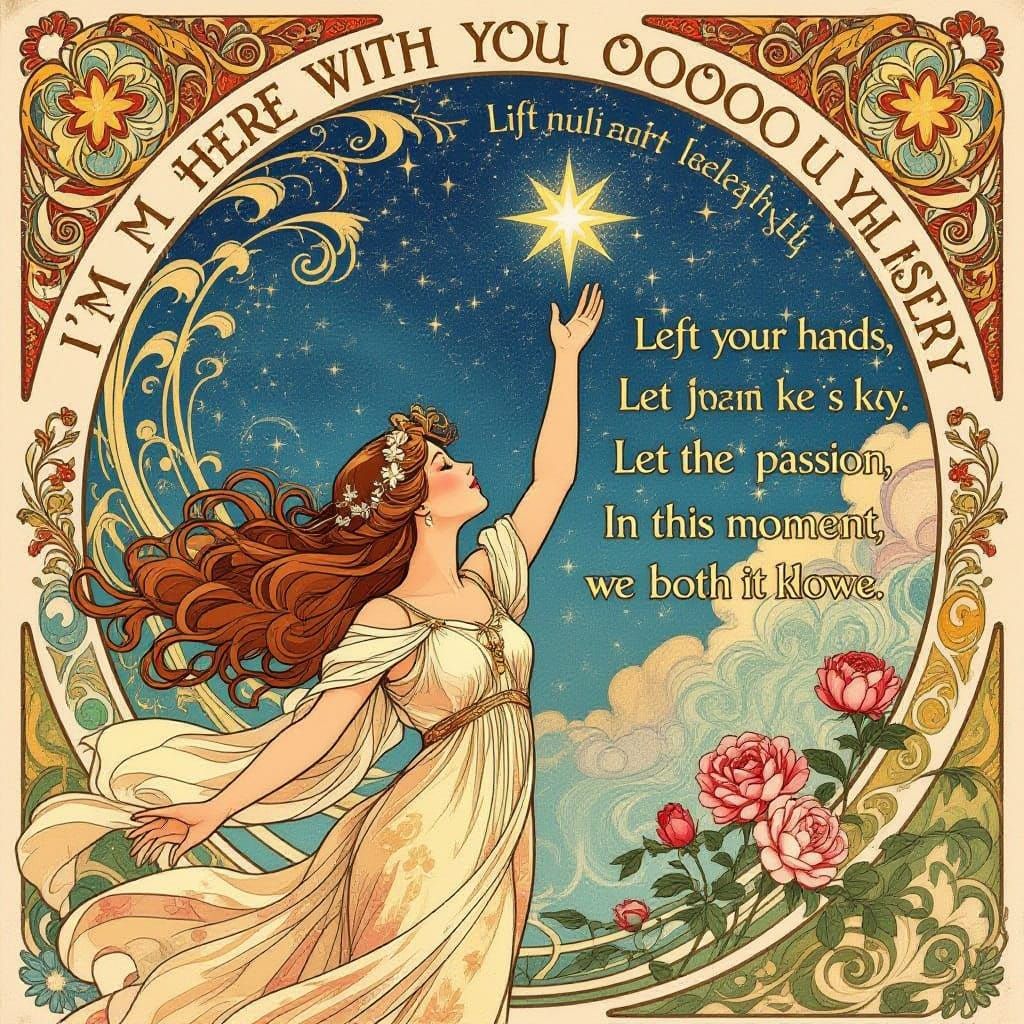 Art Nouveau Woman Reaches for Starry Sky