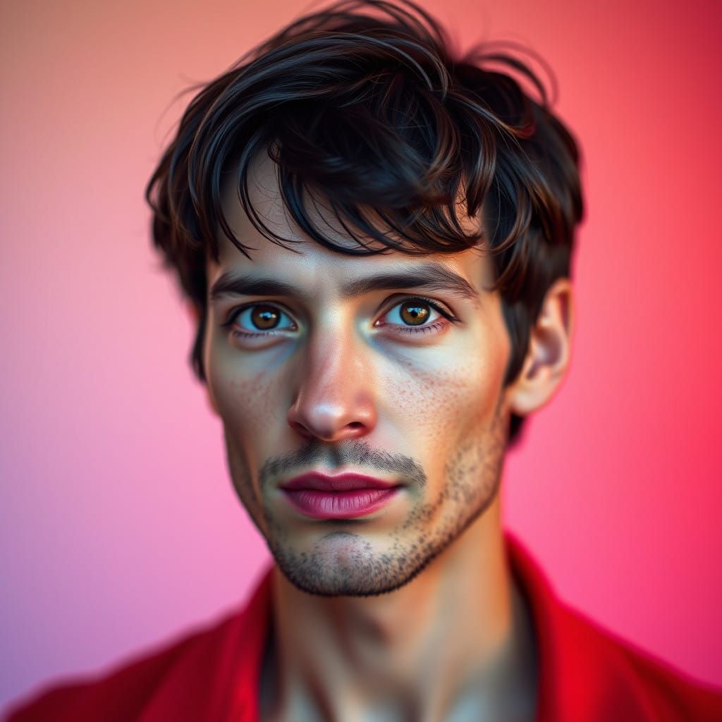 Mireille Mathieu Reimagined as a Man in Vibrant Studio Light...