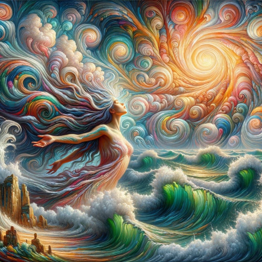 Fractal Ocean Goddess in Vibrant Hyperrealism