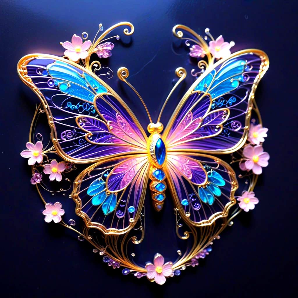 Iridescent Butterfly Illuminated by Bioluminescent Light