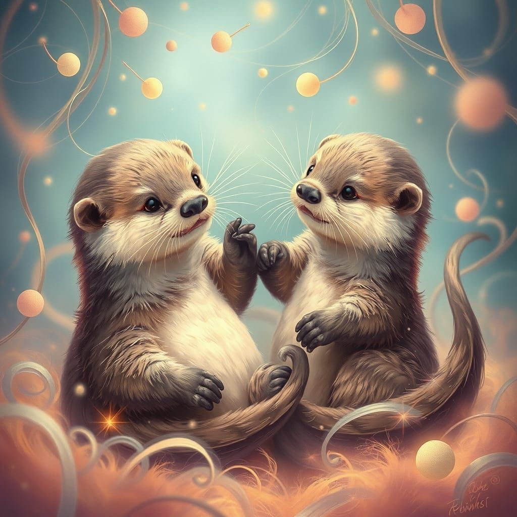 Whimsical Baby Otters in a Mandelbrot-Inspired Dreamworld