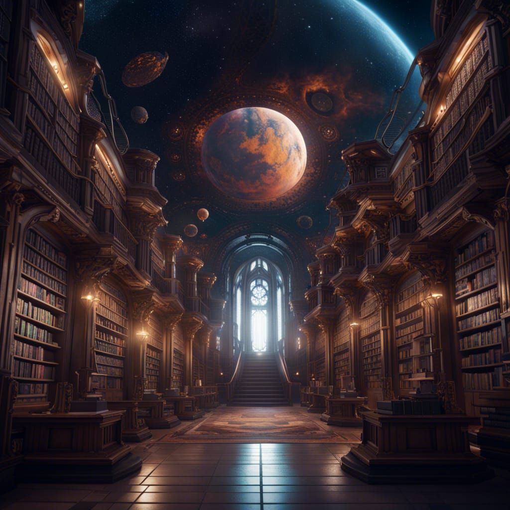 Fantastical Space Library in Detailed Matte Painting